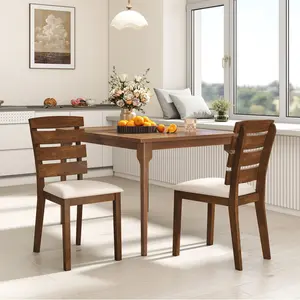 COSTWAY - Dining Chair Set of 2 with Slatted High Backrest and Rubber Wood Legs-Brown