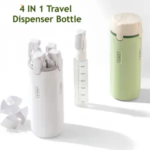 summerwins 4-in-1 Plastic Rectangle Mini Travel Products Dispenser Bottle, Leak-Proof Refillable Silicone Squeeze Container with Lock, Compact Lightweight Toiletry Organizer for Business Trips, Vacations