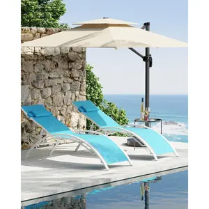 Patio Chaise Lounge Set of 2, Aluminum Outdoor Lounge Chairs Adjustable Backrest - All-Weather Sunbathing Recliner Chairs for Backyard, Balcony, Beach with Armrests