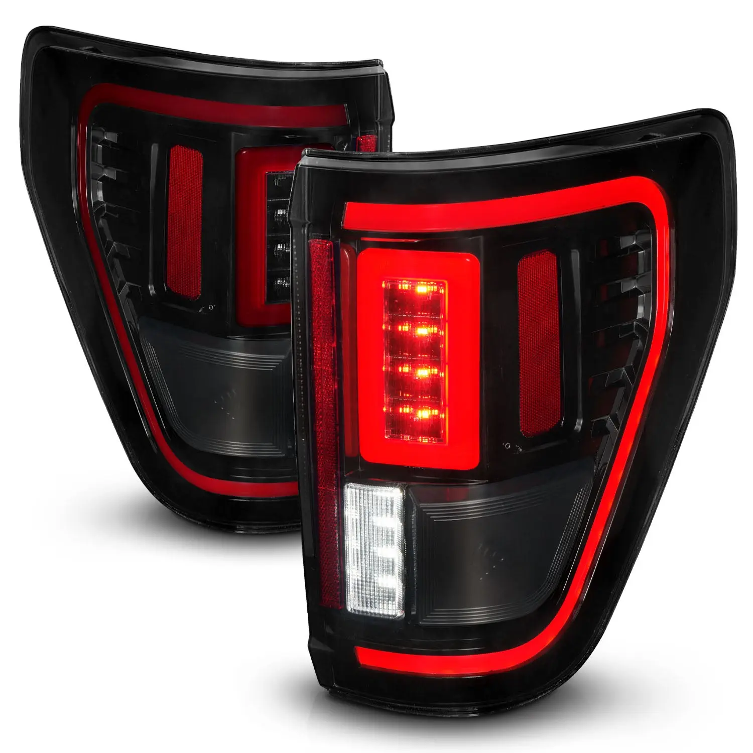 ANZO USA Full LED Tail Light Assemblies - Black Smoke Lenses, Initiation & Sequential Flash Functions, Vehicle Specific Fit for 21-23 FORD F-150 Halogen Models with BLIS System, Truck Mods Exterior Upgrade, Compatible With Halogen Models
