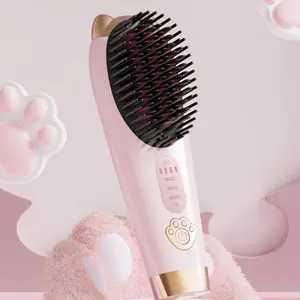 Rechargeable Wireless Hair Straightening Brush - Portable Ceramic Heated Comb with 3 Heat Levels, Anti-Scald Bristles, Fast Heating, for Women with Curly, Wavy, Frizzy Hair, Perfect for Daily Use, Business Trips & Vacation