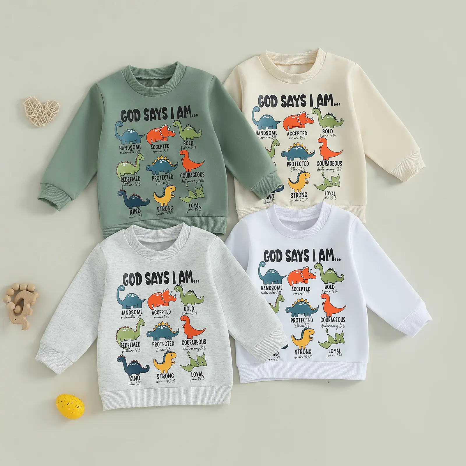 Canrulo Baby Boy Fall Spring Jumper Shirt God Says i Am Graphic Sweatshirt Long Sleeve Crew Neck Dinosaur Pullover Toddler Boy Clothes