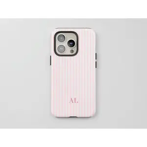 Pink Striped Phone : Custom Monogram, Trendy Preppy Cover Phone 17 16 15 14 13 12 11 cases luminous technology Vintage Wireless Charging Festive Bow Anti-drop Case retro luxury Pattern collage design burgundy polka moon motif i̇phone  pro  max high qualit