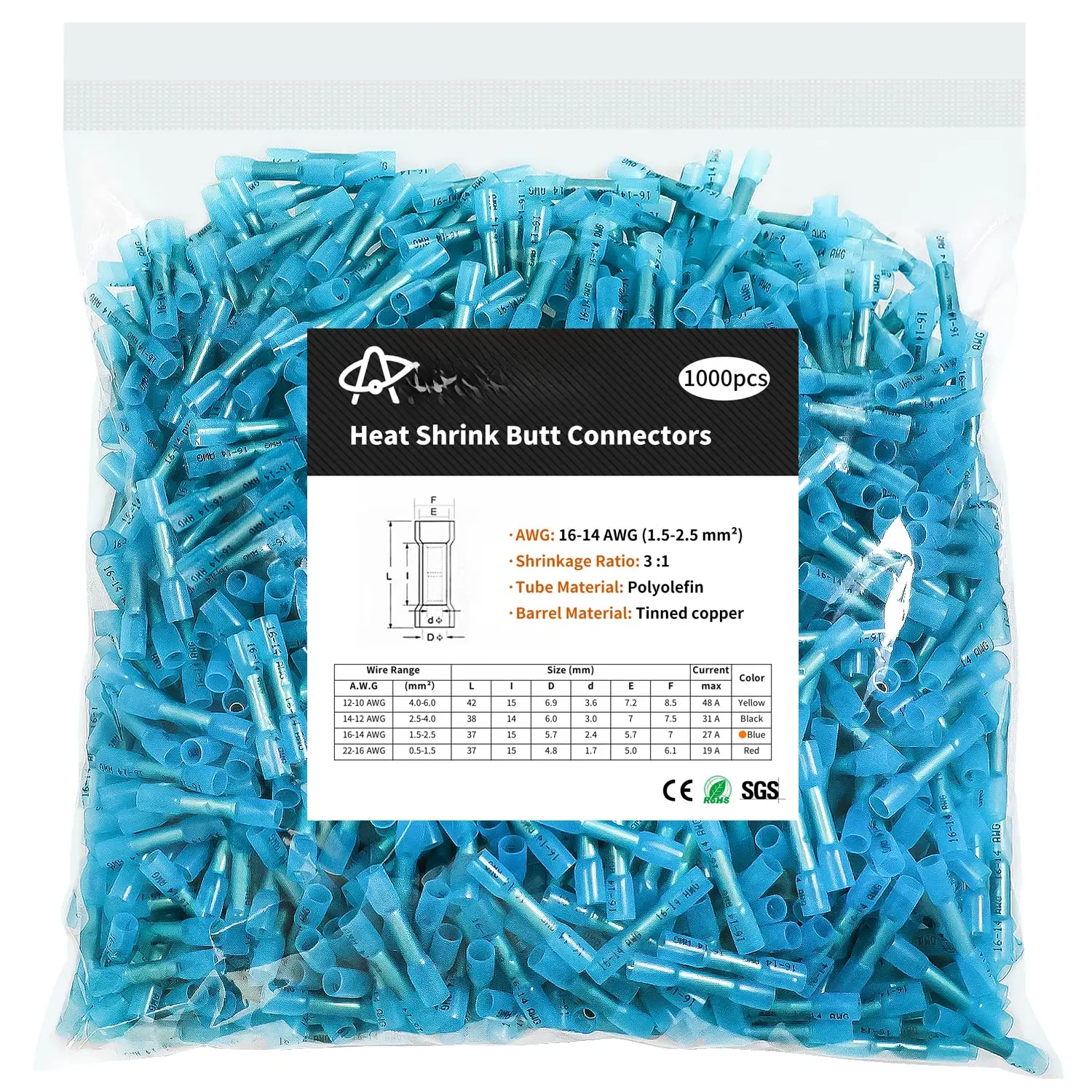 1000 count 16-14 AWG Blue Heat Shrink  Connectors, Marine Grade Insulated Splice Electrical Connectors,  Wire Connectors Terminals for Marine Crimp, Boat, , Automotive