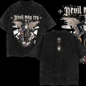[Eclipse] Vergil Devil May Cry Game Double Printed Oversize Lightweight Acid Washed Tee TV Series Graphic T-Shirt