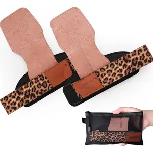 Lifting Wrist Straps Women and Men, Weight Lifting Grips with Cushion Wrist Loop, Double Layer Leather and Storage Pouch, Gym Workout Straps for Deadlift and Powerlifting