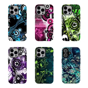 Y2K vintage nostalgia Psychedelic Phone Case,Aesthetic Dual-Layer design durable phone Cover,Psychedelic Swirl & Star Print for iPhone 17 16 15 14 13 12 11 8 7