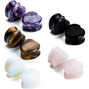 10count 6G-20MM Heart Ear Gauges Plugs Tunnels Mixed Natural Stone Stretching Expander Kit Body Piercing Jewelry