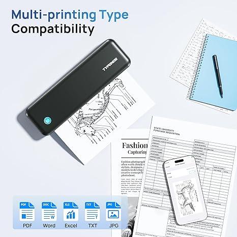 Portable Printers Wireless, D820 Thermal Inkless Printer Support Sizes from 8.5" x 11" to 2" Width, AI Printer, Suitable for Smartphone & PC, Bluetooth Printers for Travel, Home Use Fathersdaygift
