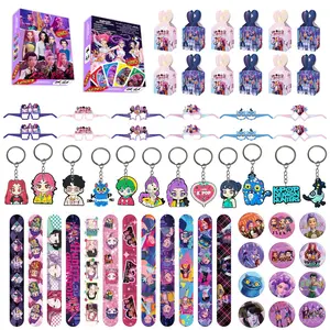 Korean Cartoon Girl Group Birthday Party Set, Includes 12 Candy Bags, 12 Bracelets, 12 Keychains, 12 Glasses, 12 Badges, 120 Game Cards，It can allow everyone to be immersed in the party.