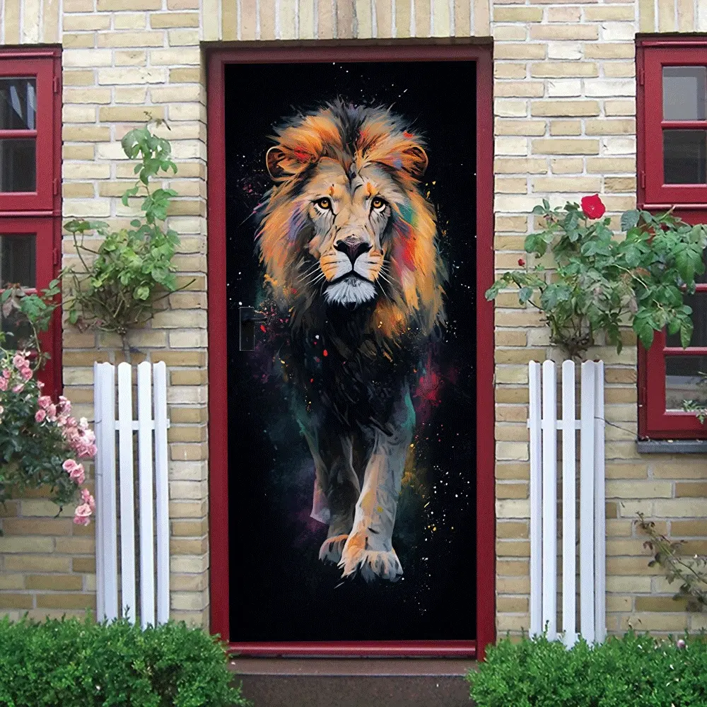 2pcs   This lion wall sticker uses high-definition printing technology with vivid and bright patterns, featuring a majestic lion image with layered manes, adding artistic atmosphere to your home wa Decorative Wall Sticker
