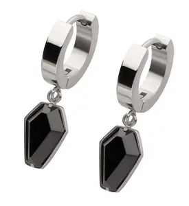 Coffin Black CZ Stainless Steel Hoop Huggie Earrings