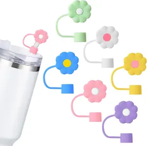 6Pcs Straw Covers Cap Toppers, 0.4in /10mm Straws Cap for 20&30&40oz Tumbler Drinking Cup with Handle, Reusable Cute Silicone Tips Lids Protectors for Water Bottle Accessories, Flower Shape