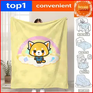 Character Aggretsuko Throw Coral Fleece Throw Blanket for Sofa Bed Couch Living Room Bedroom Home Decor All Season Machine Washable Lightweight Portable Travel Office Nap Adults Kids Gift Bed Sofa Dorm Hotel
