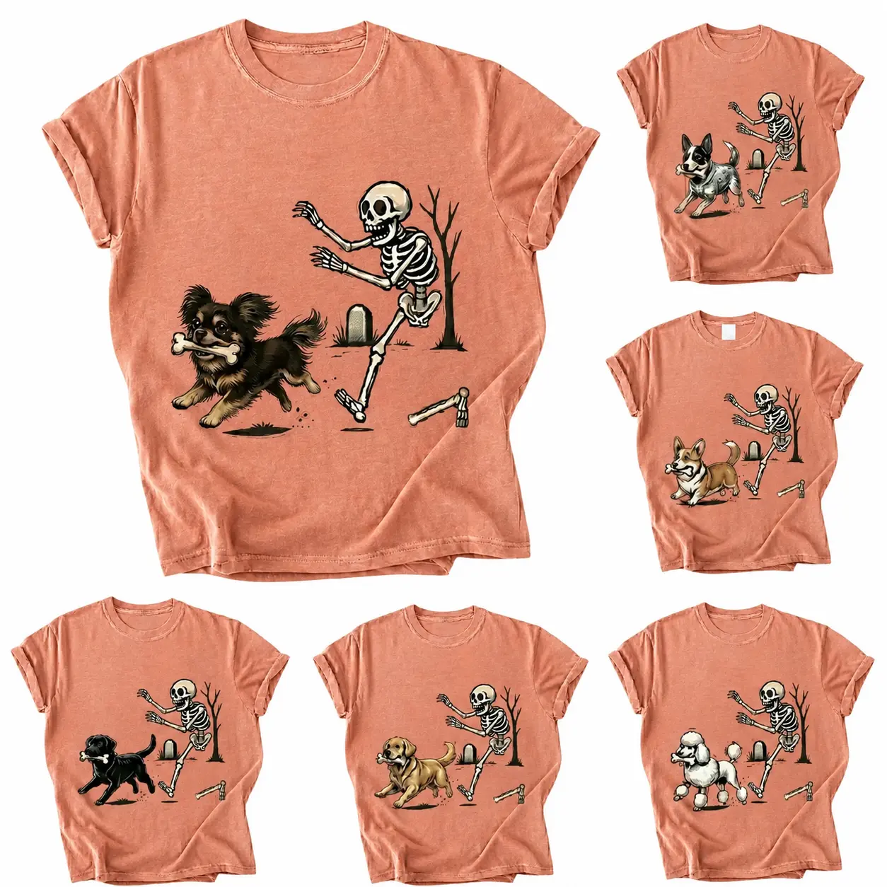 Comfort Colors Dog Lover Halloween Tee, Skeleton Running After Dog Shirt, Vintage Autumn Graphic T Shirt, Funny Pet Parent Gift, Cozy Fall Season Apparel