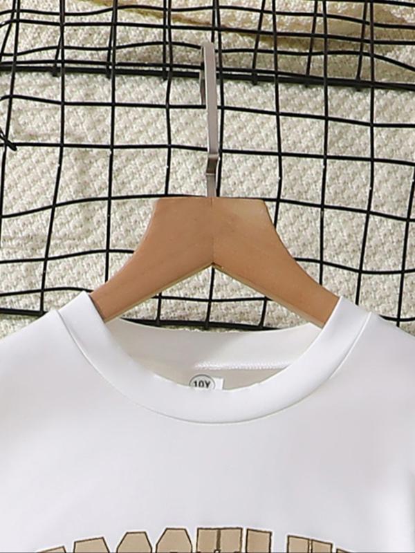 Girls' Letter Print Long Sleeve Top & Army Cargo Pants Set, Clothes, Casual Fall Winter, Fitted Woven Fabric, Daily Wear