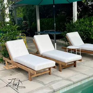 Set of 3 Teak Chaise Loungers