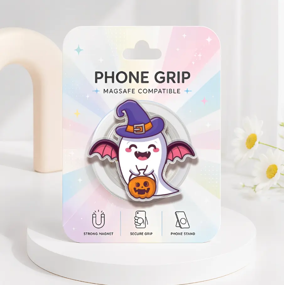 Ghost The Witch Magsafe Phone Grip, Cute Bat Wings Acrylic Kindle Grip, Kawaii Spooky Season Phone Accessories, Funny Ghost Pop Socket, Cute Haloween Gift