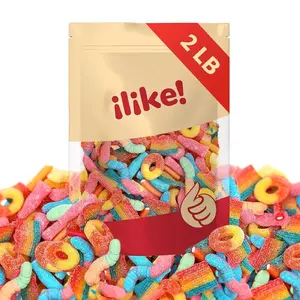 Gummy Candy Mix | 2-Pound Bag | Peach Rings, Pencil Bites, Neon Worms, Bottles, Belts | Sweet & Sour Gummies for Candy Buffets, Snacking, and Gifting