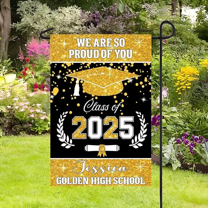 Personalized Graduation Flag 2025, Congrats Class Of 2025 Garden Flag, Graduation Yard Sign, College Decorations 2025 High School, Graduation Party Yard Flag