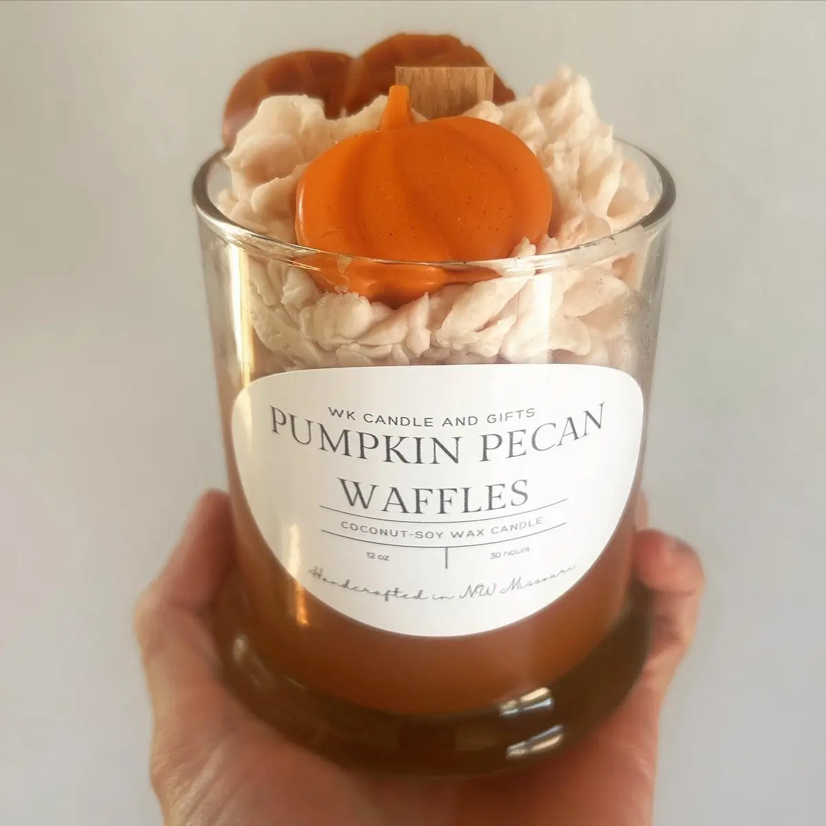Pumpkin Waffles Type Whipped Coconut Soy Wax Candle 12oz. Wood Wick