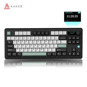 AJAZZ AK870PLUS 87 Keys Gasket-mounted Wireless Gaming Keyboard with Hot Swap Screen & Knob, BT5.0/2.4GHz/USB-C Mechanical Keyboard, with 5-Layer Padding for Win/Mac