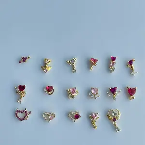 Stainless Steel Heart L-Shaped Nose Ring 20 Gauge Gold Plating Available in Various Designs Suitable for Female Piercing Jewelry