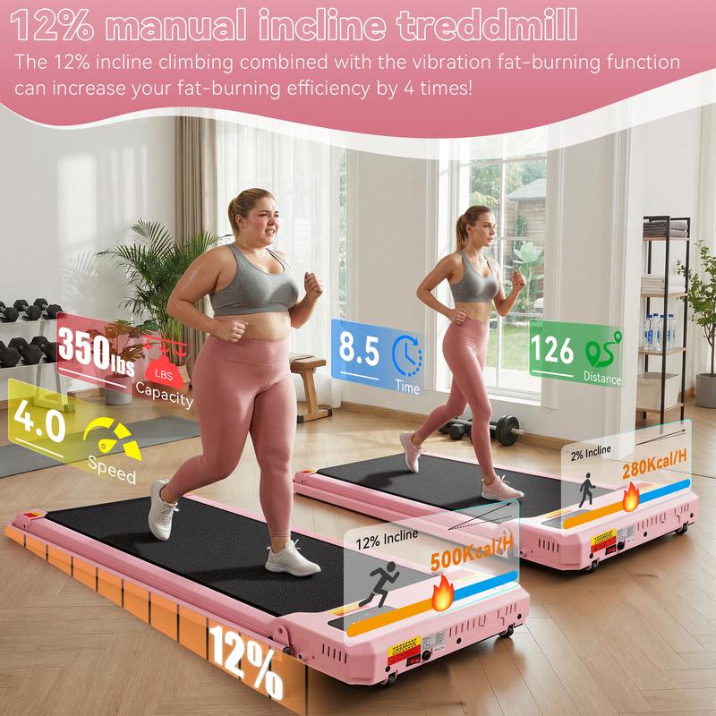 【 New Year】ANCHEER Walking Vibration Pad with 12% Incline & Handles,6 in 1 Foldable Under Desk Treadmill,350LBS Capacity/2S Folding/Low Noise Vibration Treadmills for Home/Office,8 Modes Control