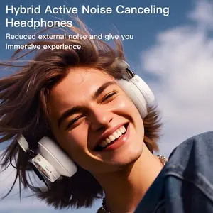 Active Noise Canceling Headphones, Wireless Over Ear Bluetooth Headphones, Hi-Res Audio, Prolonged Battery Life, Deep Bass, Comfortable Foam Ear Cups-Beige
