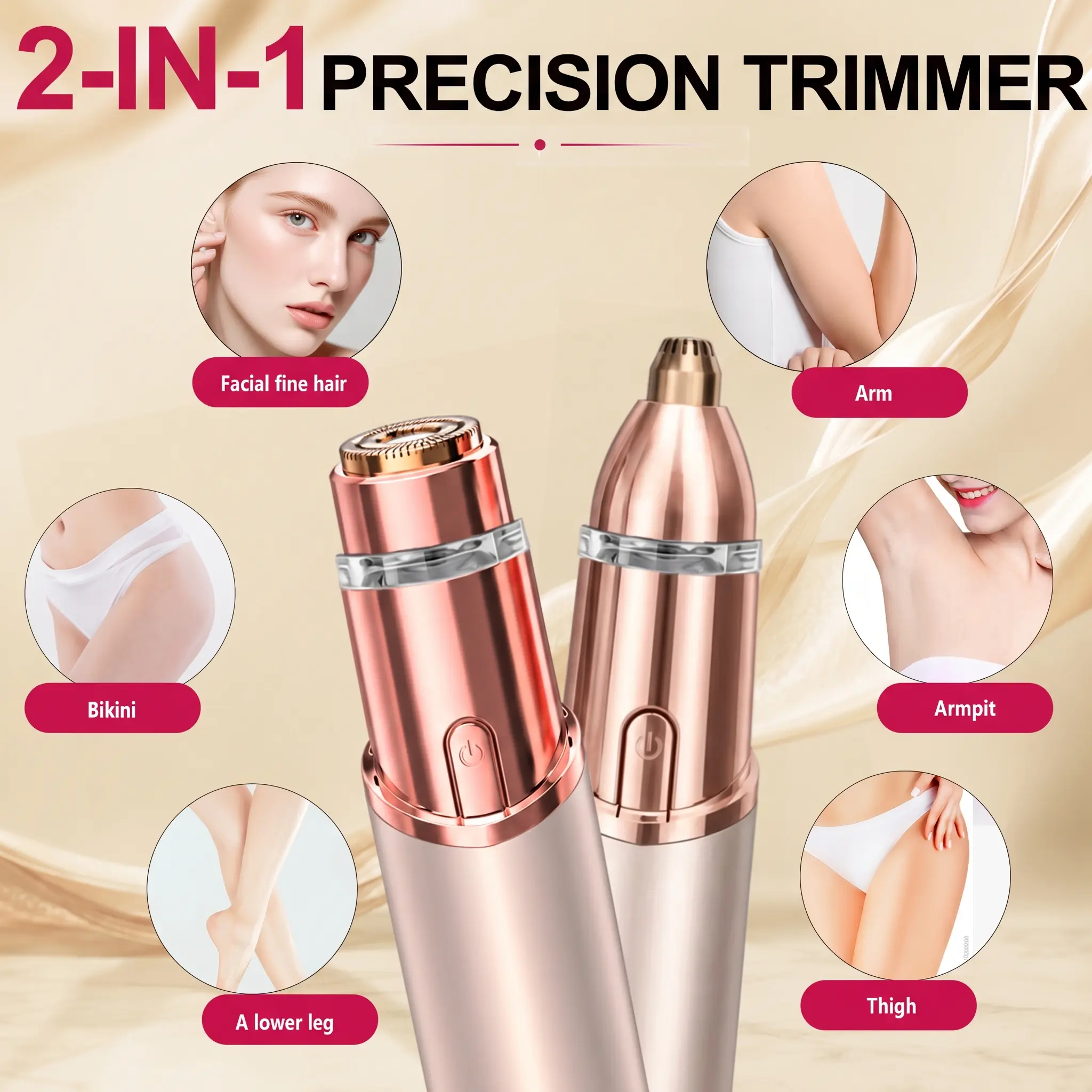 Women's Eyebrow Shaping Kit - 2-in-1 Rechargeable Silky Hair Remover, Handheld Facial Trimmer with Built-In Battery, Compact Precision Grooming Tool for Peach Fuzz & Lip Hair