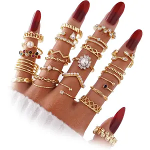 51 Pcs Gold Knuckle Rings Set For Women Girls Vintage Stackable Joint Finger Midi Rings Dainty Cubic Zirconia Crystal Simple Twist Hollow Cute Rings Pack Jewelry Gift