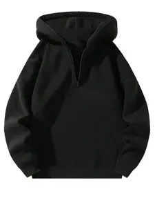 Women's Plain Drop Shoulder Quarter Zip Hoodie, Casual Long Sleeve Hooded Cozy Sweatshirt for Fall & Winter, Women's Clothing for Daily Wear