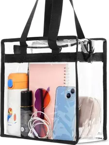 Clear Bag for Stadium Events Approved, 12x6x12 Large Transparent Tote Bag with Zipper for Gym Concert Sports Festivals