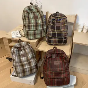 4 Colors Cute Retro Plaid Backpacks, Kawaii Backpack, Multifunction Bag, Lightweight Large Capacity Backpack