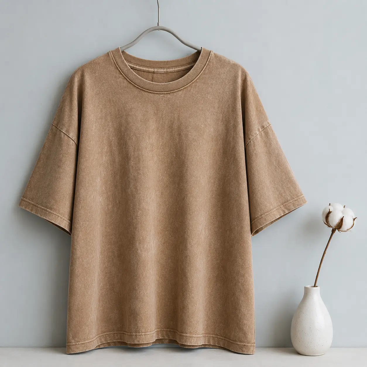 Women's Asexual Style Vintage Wash Oversized Round Neck Minimalist Casual T-Shirt, Drop Shoulder Basic Top, Loose-Fit Women's T-Shirts, Baggy Women's T-Shirts