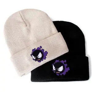 Pocket Monster 'Gastly' Embroidered Beanies, Gengar Gasly Embroidered Beanies, Warm Hats, Best Gifts