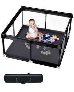 dearlomum 50" x 50"/ 71" x 59"Extra Large Baby Playpen for Babies and Toddlers, Safe Activity Center with Soft Play Fence, Indoor Safety Yard, Easy to Assemble and Clean，Noneremovable waterproof thick mat (Black/Gray)