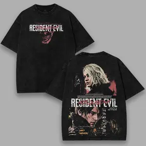 VINTAGE RESIDENT EVIL REQUIEM LEON KENNEDY Graphic Tee Limited Design Oversized Double Sided Print Washed T-Shirt Hoodie Sweatshirt & Tank Top Game, Crewneck, Casual, Heavyweight Cotton, Game Merch, Top Streetwear Menswear Gift For Gamer RE9
