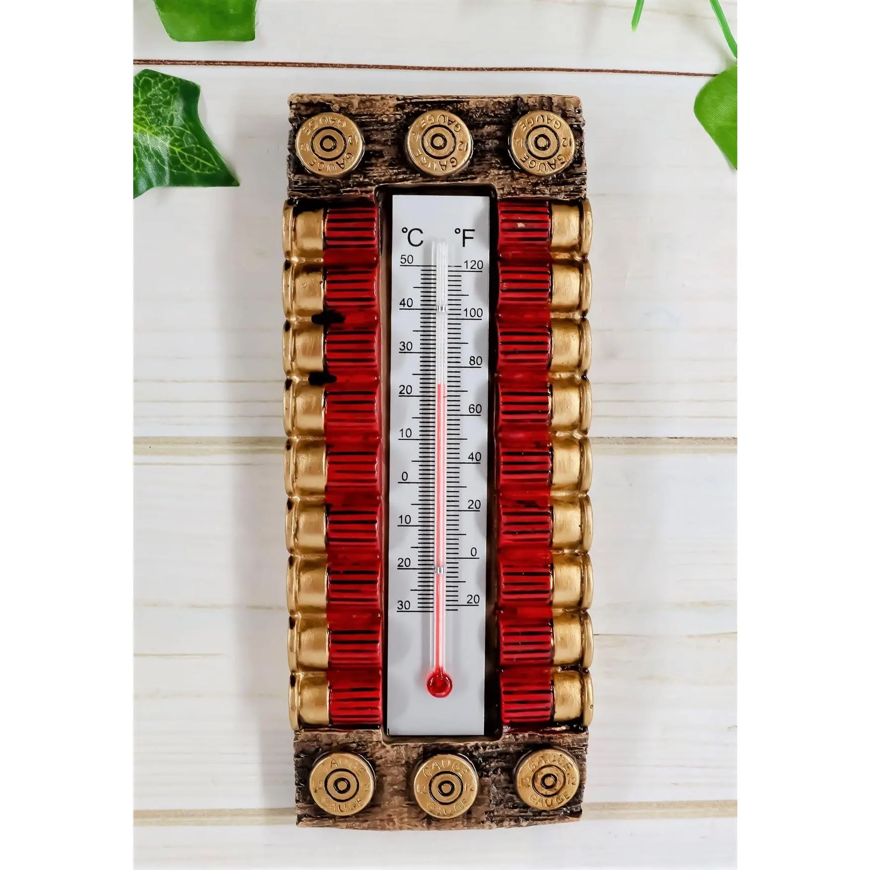 Ebros Western 12 Gauge Shotgun Shell Ammo Indoor Wall Thermometer Figurine 7.5"H