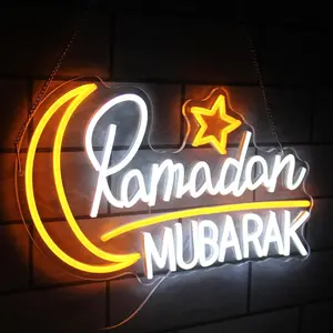 Ramadan Mubarak Neon Sign for Wall Decor, Moon Stars Led Signs for Muslim Holiday, USB Dimmable Islamic Eid Neon Lights for Holy Celebration Decor Home Party Restaurant Wall Art