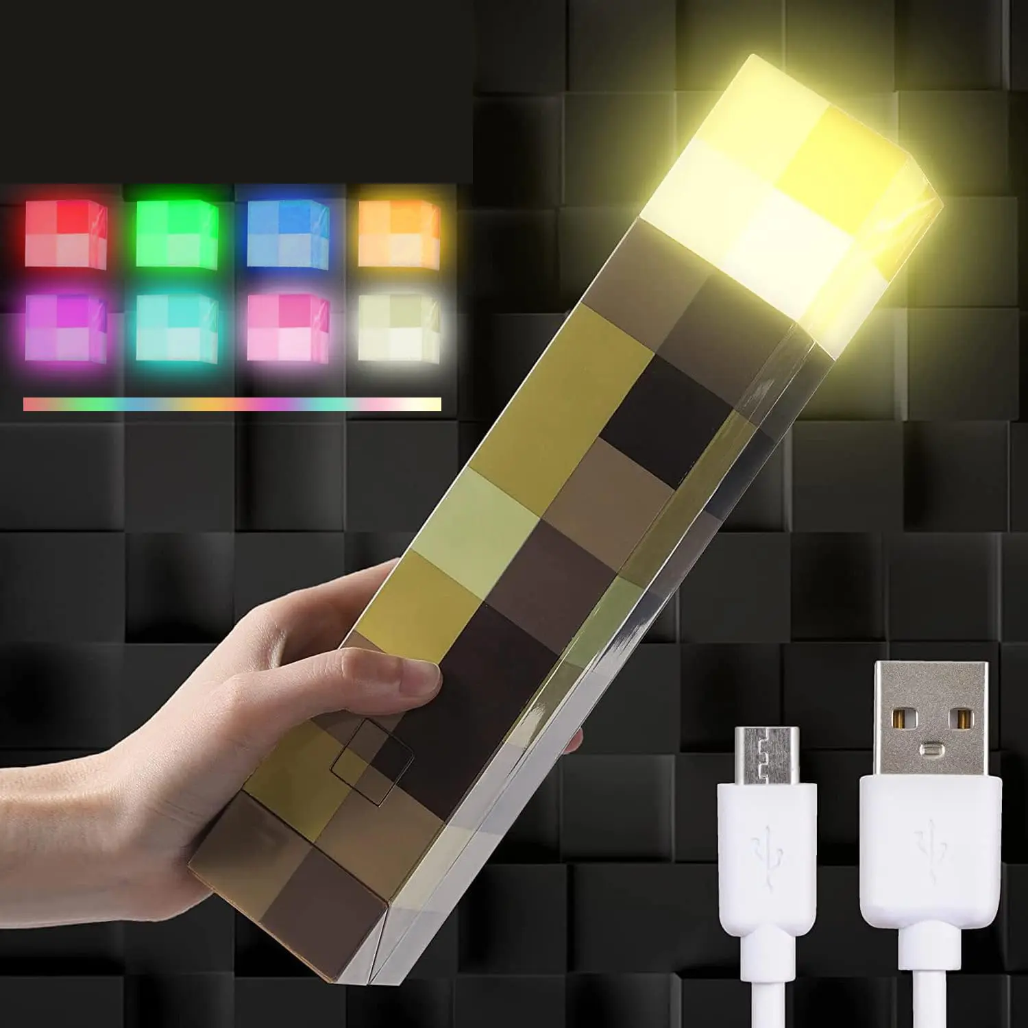 Upgraded Pixel Torch Night Light – USB Pluggable LED Wall Lamp | Handheld Flashlight for Kids Room, Holiday Party & Creative Home Decor,Gifts for boyfriend.Birthday gift