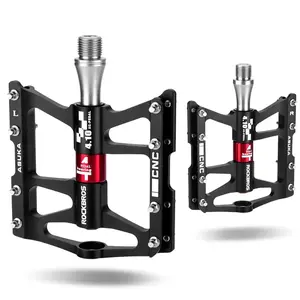 ROCKBROS Mountain Bike Pedals MTB Platform Flat Aluminum Alloy 9/16" with 4 Bearings Chrome Molybdenum Anti-slip Ultralight