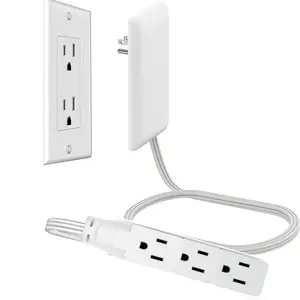 Ultra Thin Flat Plug Extension Cord  – Power Strip Socket with 3 Outlets, Outlet Concealer, Space Saving Wall Hugger for Behind Furniture & Small Spaces, Child Safe, Power Socket Extender Power Socket Expander