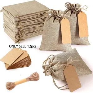 12set Burlap Gift Bags with Drawstring, Party Favor Gift Bags and Gift Tags & String, Linen Sacks Wedding Gift Bags for Party, Jewelry Pouches, Art and DIY Craft Bags, Gift Packaging