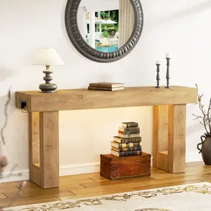 #SummerVibes 63'' Farmhouse Console Table with Power Outlets and Motion Sensor Light, Wooden Entryway Table Sofa Table for Entrance, Hallway, Living Room