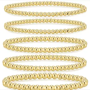 Gold Stainless Steel Beaded Bracelet Set Waterproof Tarnish Resistant Stackable Stretch Jewelry for Women