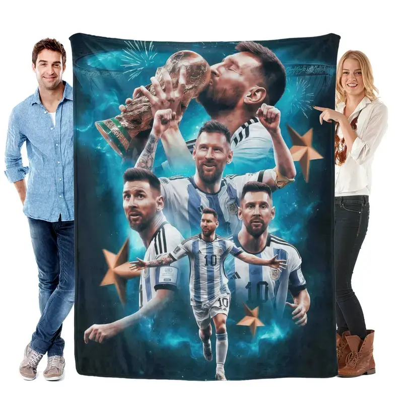 Lionel Messi Argentina Flannel Throw Blanket, Soccer Fan Fleece Blanket, Soft Cozy Football Blanket for Adults Kids Couch Bed Bedroom Gift
