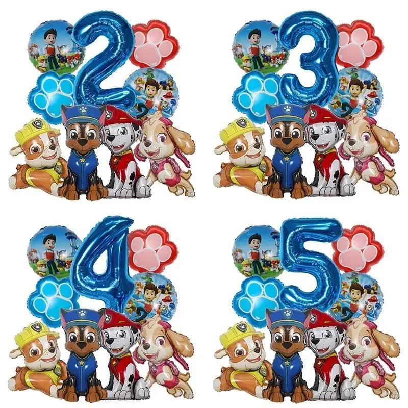 9pcs Cartoon Paw Patrol Foil Balloon Digital Number Supplies Rescue Dog Childrens Birthday Party Decoration Baby Gift Chase Skye