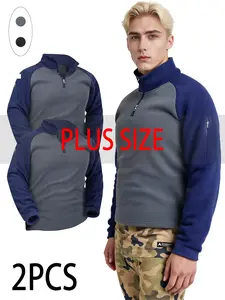 Men's Plus-Size 2-Piece Fleece Half-Zip - Autumn Winter Versatile，Suitable for daily outdoor leisure, walking, sports, minimalist and versatile