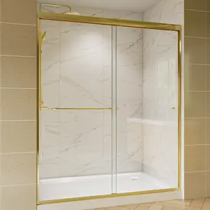 Glide 44-48" Wide x 70" Sliding Glass Shower Doors Frame in Brushed Gold,Clear Tempered Glass